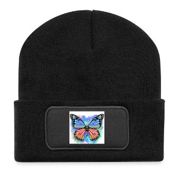 Schmetterling - Recycelte Patch Beanie - Schwarz - Vorne