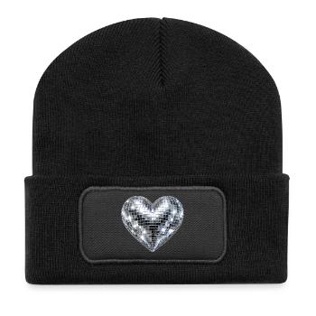 Herz Disco Glitzer - Recycelte Patch Beanie - Schwarz - Vorne