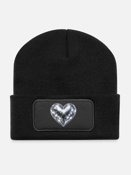 Herz Disco Glitzer - Recycelte Patch Beanie - Schwarz