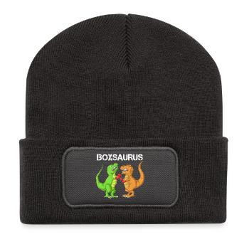 Boxen Saurus Dinosaurier Lustiger T-Rex Gym-Kämpfer - Recycelte Patch Beanie - Dunkelgrau - Vorne