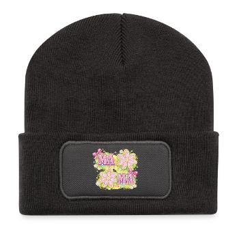 MAMA Fleurs Magiques et Nœuds Roses | Rétro Chic - Beanie recyclé à patch - charbon - Devant