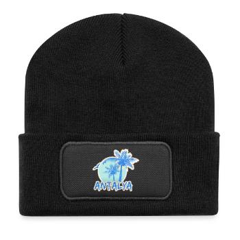 Antalya Palmen Strand Sonnenuntergang - Recycelte Patch Beanie - Schwarz - Vorne