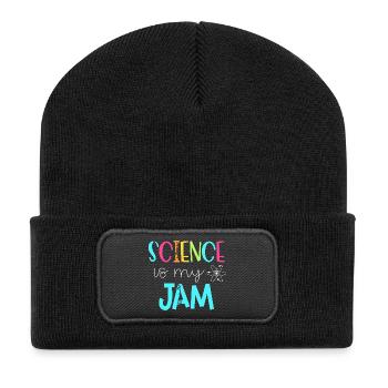 Wissenschaft ist mein Ding – Buntes T-Shirt - Recycelte Patch Beanie - Schwarz - Vorne