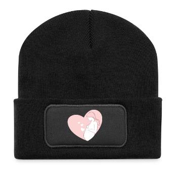 Femme enceinte en silhouette au cœur rose - Beanie recyclé à patch - noir - Devant