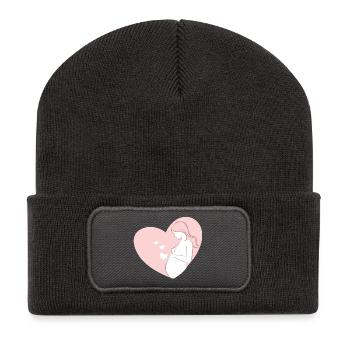 Pregnant Woman in Pink Heart Silhouette - Recycled Patch Beanie - dark grey - Front