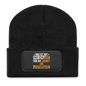 Roter Ziegelstein Witz  - Recycelte Patch Beanie - Schwarz - Vorne