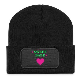 Sweet Babe Neon Herz Typo - Recycelte Patch Beanie - Schwarz - Vorne