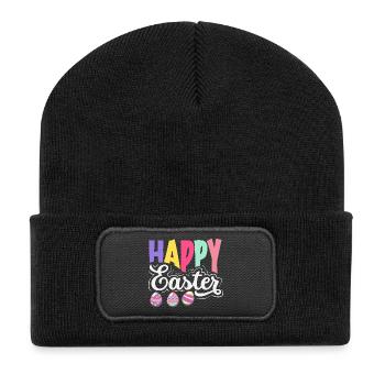 Joyeuse Pâques, douce chasse aux œufs du lapin, œufs de Pâques - Beanie recyclé à patch - noir - Devant