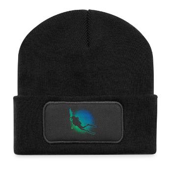 Geschenkidee für eine Tauch-Fanin mit Apnoetauchen - Recycelte Patch Beanie - Schwarz - Vorne