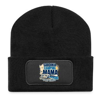 Campinggeschenke für Frauen, Sardinien Camping Mama - Recycelte Patch Beanie - Schwarz - Vorne