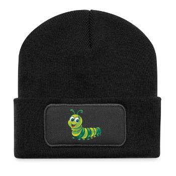 Cheerful Green Caterpillar Cartoon Illustration - Recycled Patch Beanie - black - Front