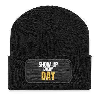 Citation de motivation pour venir tous les jours à la salle de sport - Beanie recyclé à patch - noir - Devant