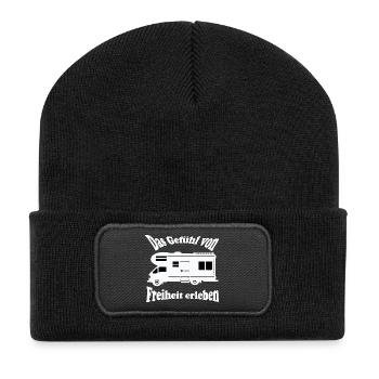 Gefühl von Freiheit: Wohnmobil-Reise - Recycelte Patch Beanie - Schwarz - Vorne