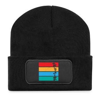 Design rétro des rayures champignons - Beanie recyclé à patch - noir - Devant