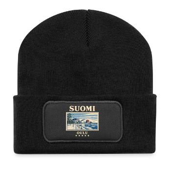 Finnland Oulu Vintage Reisemarke - Recycelte Patch Beanie - Schwarz - Vorne