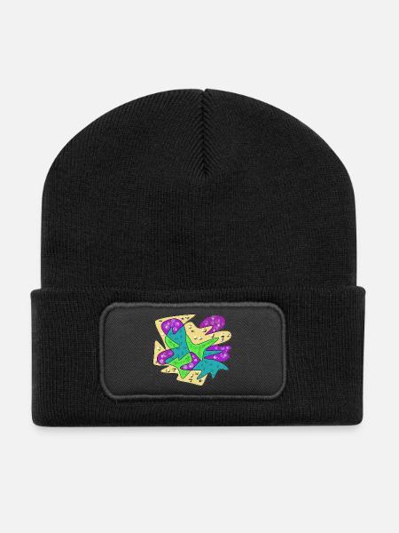 Abstract Farbexplosion Glitzer Splatter - Recycelte Patch Beanie - Schwarz