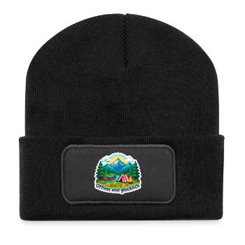 Natur statt WLAN - Recycelte Patch Beanie - Schwarz - Vorne