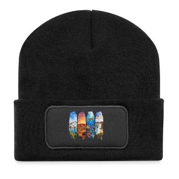 Australien Urlaub Travel – Outback & Kultur Motiv - Recycelte Patch Beanie - Schwarz - Vorne