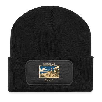 Deutschland Sylt Vintage Reisemarke - Recycelte Patch Beanie - Schwarz - Vorne