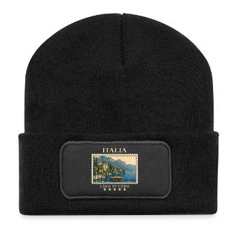 Italien Lago di Como Vintage Reisemarke - Recycelte Patch Beanie - Schwarz - Vorne