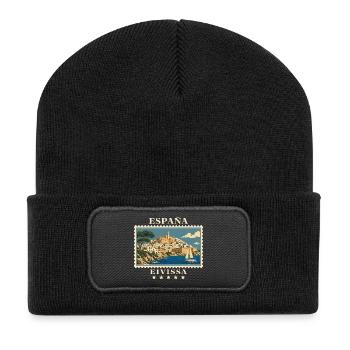 Spanien Eivissa Vintage Reisemarke - Recycelte Patch Beanie - Schwarz - Vorne