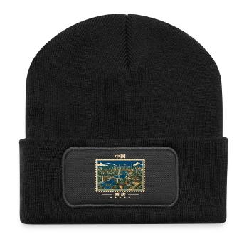 China Chongqing Vintage Reisemarke - Recycelte Patch Beanie - Schwarz - Vorne