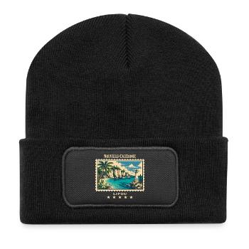 Neukaledonien Lifou Vintage Reisemarke - Recycelte Patch Beanie - Schwarz - Vorne