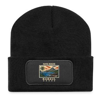 Papua-Neuguinea Rabaul Vintage Reisemarke - Recycelte Patch Beanie - Schwarz - Vorne