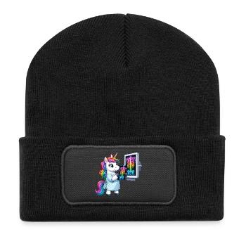 Regenbogen-Arztunicorn Diagnostik - Recycelte Patch Beanie - Schwarz - Vorne