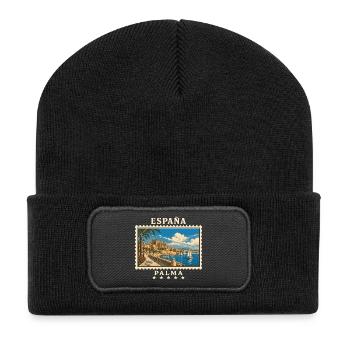 Spanien Palma de Mallorca Vintage Reisemarke - Recycelte Patch Beanie - Schwarz - Vorne