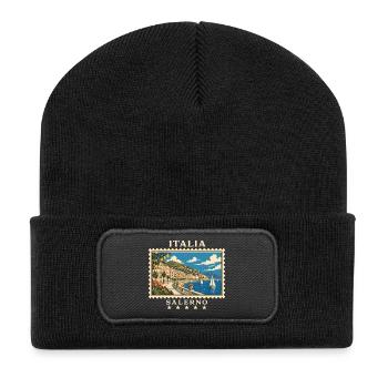 Italien Salerno Vintage Reisemarke - Recycelte Patch Beanie - Schwarz - Vorne