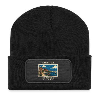 Litauen Klaipėda Vintage Reisemarke - Recycelte Patch Beanie - Schwarz - Vorne