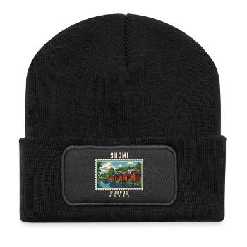 Finnland Porvoo Vintage Reisemarke - Recycelte Patch Beanie - Schwarz - Vorne