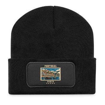 Portugal Porto Vintage Reisemarke - Recycelte Patch Beanie - Schwarz - Vorne