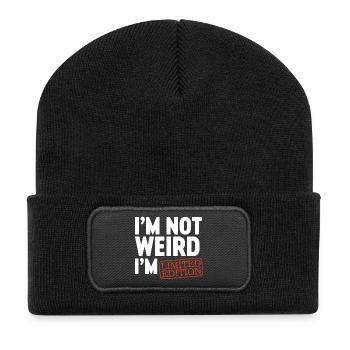 Ich bin nicht komisch, ich bin Limited Edition, ich bin lustiges Design. - Recycelte Patch Beanie - Schwarz - Vorne