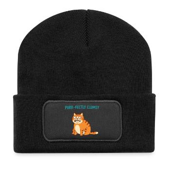 Purr-fekt Ungeschickte Katze - Recycelte Patch Beanie - Schwarz - Vorne