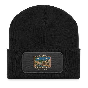 Tschechien Karlovy Vary Vintage Reisemarke - Recycelte Patch Beanie - Schwarz - Vorne