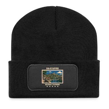 Bulgarien Veliko Tarnovo Vintage Reisemarke - Recycelte Patch Beanie - Schwarz - Vorne