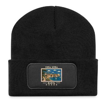 Montenegro Budva Vintage Reisemarke - Recycelte Patch Beanie - Schwarz - Vorne