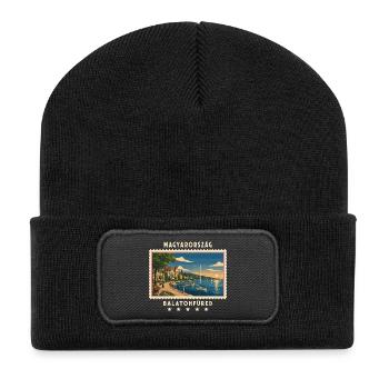 Ungarn Balatonfüred Vintage Reisemarke - Recycelte Patch Beanie - Schwarz - Vorne