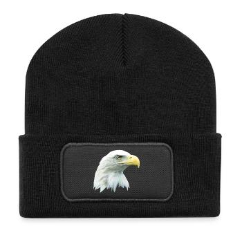 Adlerkopf, Weißkopfseeadler, Adler, Greifvogel aus - Recycelte Patch Beanie - Schwarz - Vorne