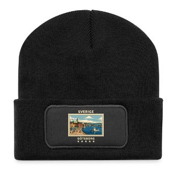 Schweden Göteborg Vintage Reisemarke - Recycelte Patch Beanie - Schwarz - Vorne