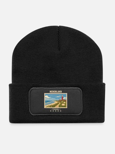 Niederlande Texel Vintage Reisemarke - Recycelte Patch Beanie - Schwarz