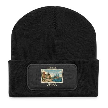 Schweden Malmö Vintage Reisemarke - Recycelte Patch Beanie - Schwarz - Vorne
