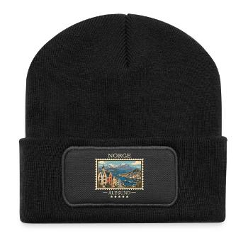 Norwegen Ålesund Vintage Reisemarke - Recycelte Patch Beanie - Schwarz - Vorne