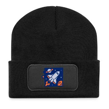 Illustration de la fusée spatiale - Beanie recyclé à patch - noir - Devant