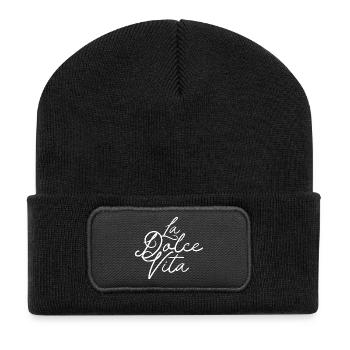 LaDolceVita Saying – Minimal Typo Design - Recycled Patch Beanie - black - Front