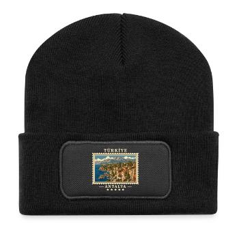 Türkiye Antalya Vintage Reisemarke - Recycelte Patch Beanie - Schwarz - Vorne