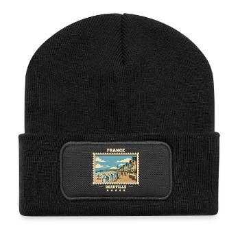 Frankreich Vintage Reisemarke - Recycelte Patch Beanie - Schwarz - Vorne