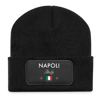Neapel Italien Koordinaten Reise Souvenir - Recycelte Patch Beanie - Schwarz - Vorne